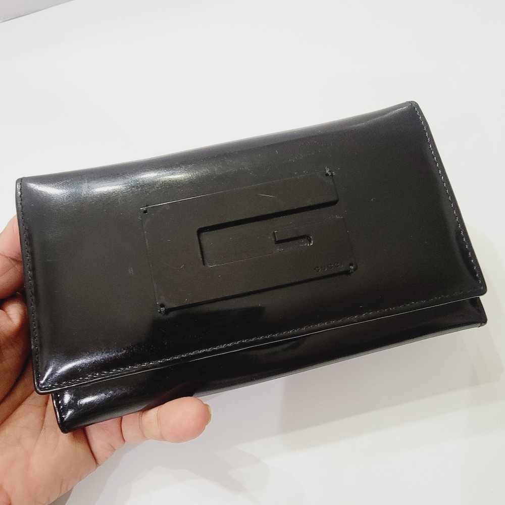 GUCCI Vintage Tom Ford Era "G" LogoBifold Long Wallet w/ Kisslock coin card slot